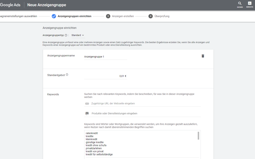 Google Ads Anzeigengruppen einrichten