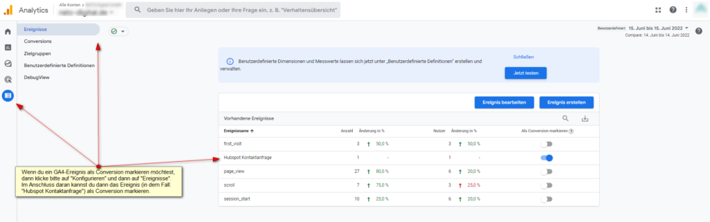 Screenshot: GA4-Ereignis als Conversion markieren