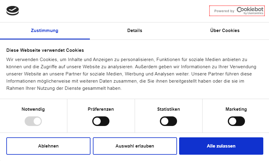 Screenshot: Cookiebot: Cookie-Einstellungen auf der Website