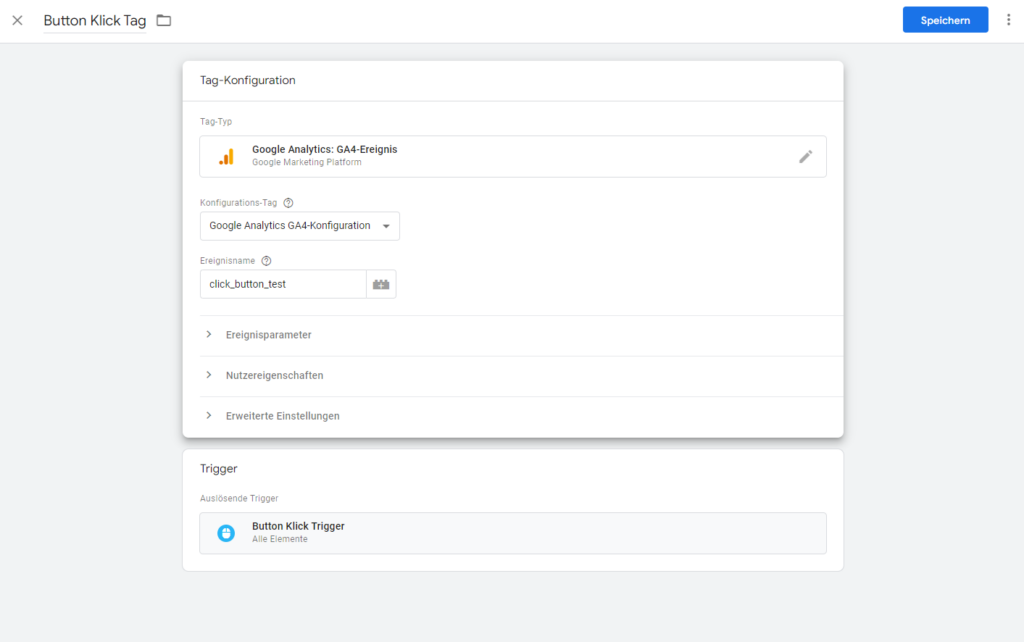 Screenshot: Finaler Tag für Button Klick Tracking (Beispiel 2)