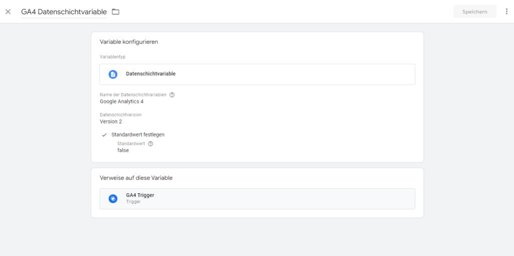 Screenshot: GA4 Datenschichtvariable für Usercentrics im Google Tag Manager