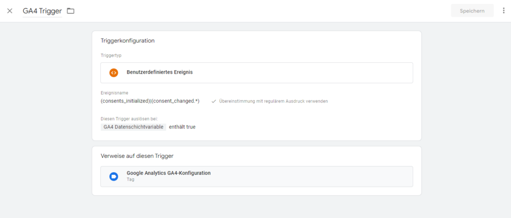 Screenshot: GA4 Trigger bei Verwendung von Usercentrics v1