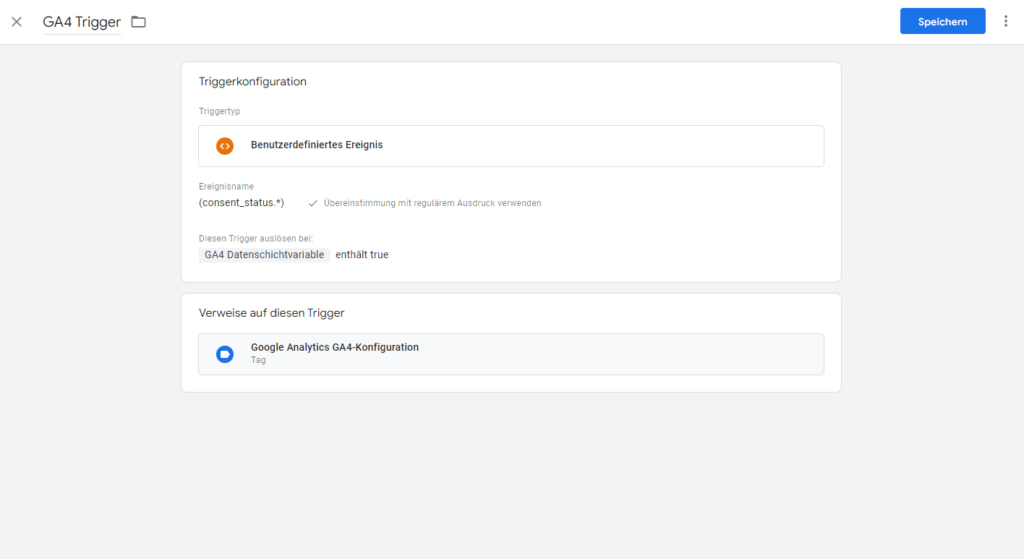 Screenshot: GA4 Trigger bei Verwendung von Usercentrics v2