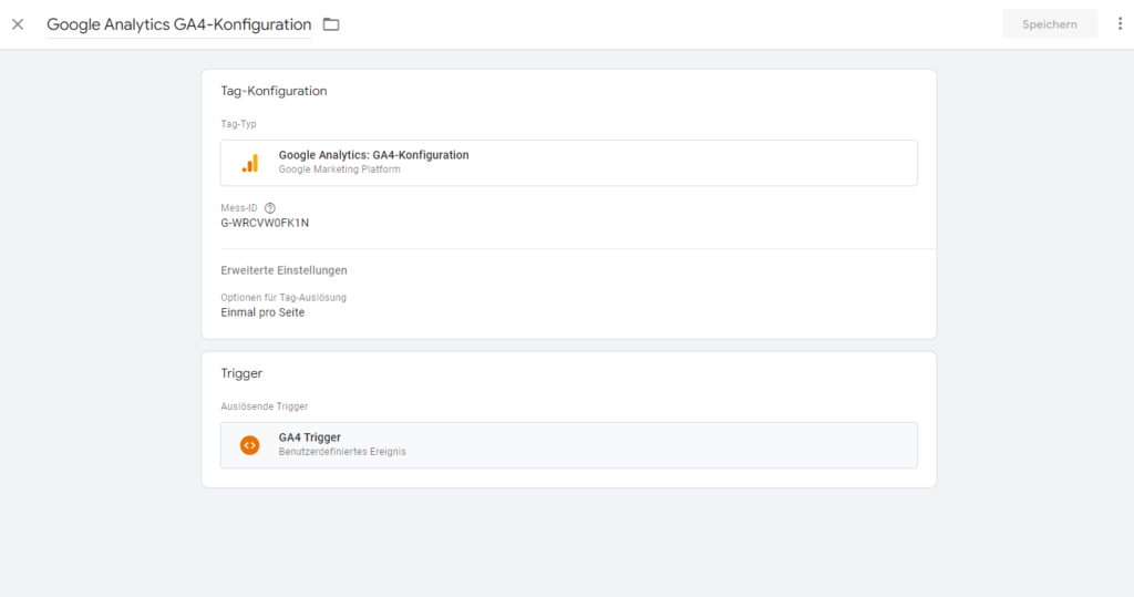 Screenshot: Google Analytics GA4-Konfiguration Tag bei Verwendung von Usercentrics