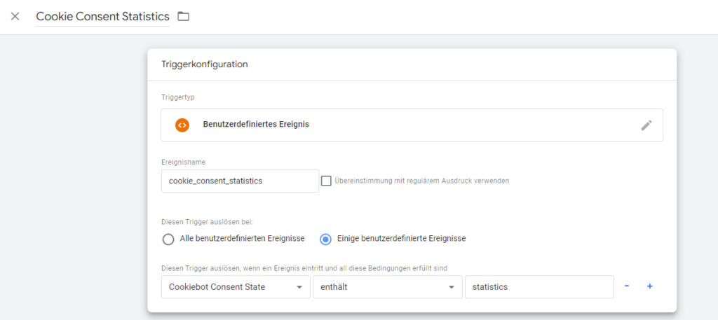 Screenshot: GTM Trigger: Cookie Consent Statistics